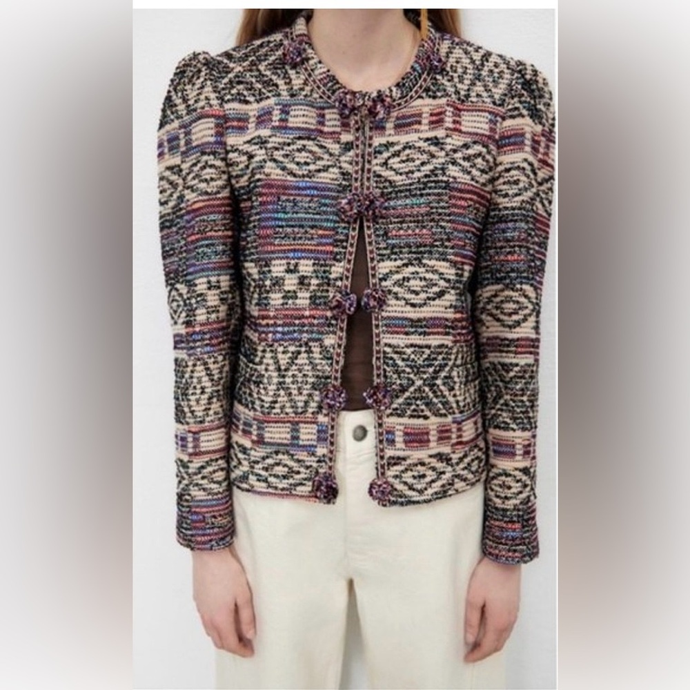 Zara Multicolor Patterned Knit Jacket